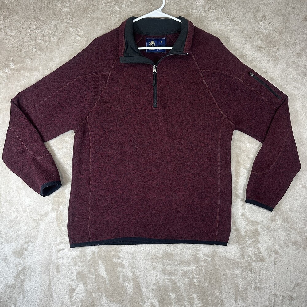 Rugby University Sweater Mens Medium Red Fleece 1/4 Zip Mock Neck Pullover